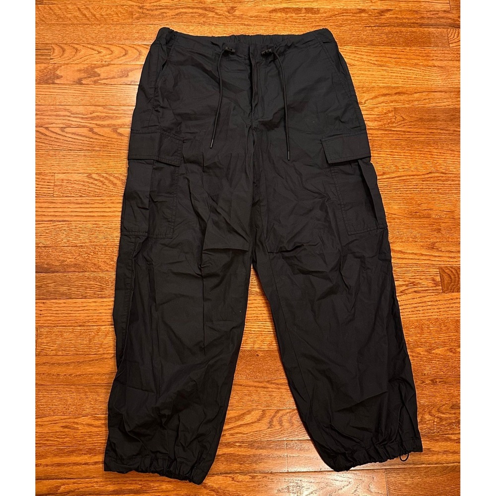 GAP Cargo Pants Mens Large 29" Black Paratrooper Baggy Street Y2K Elastic Waist - Picture 1 of 16